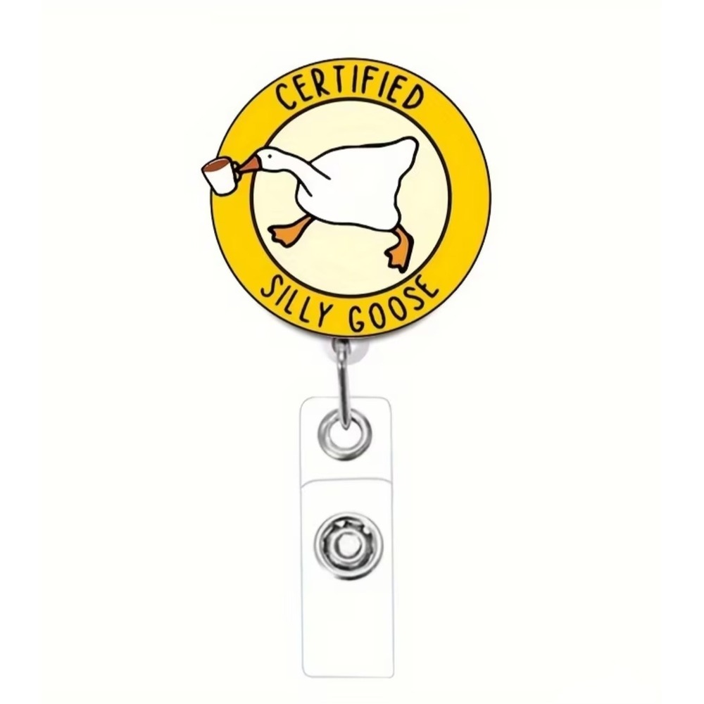 Certified Silly Goose Retractable Badge Reel Coffee ID Holder Yellow Acrylic